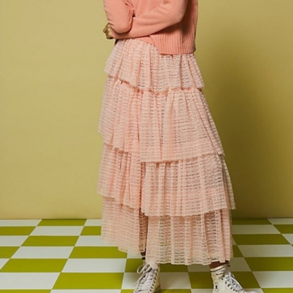 Free People Pink Tiered Maxi Skirt
